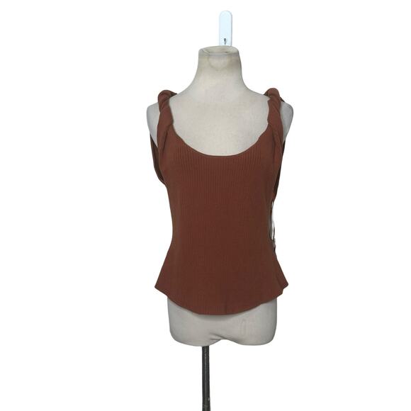 Good American Twisted Strap Brown Ribbed Knit Tank Top size 5/6 - 2XL - Picture 12 of 13